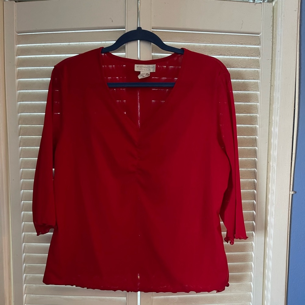 Worthington stretch red blouse with ruching in XL.!